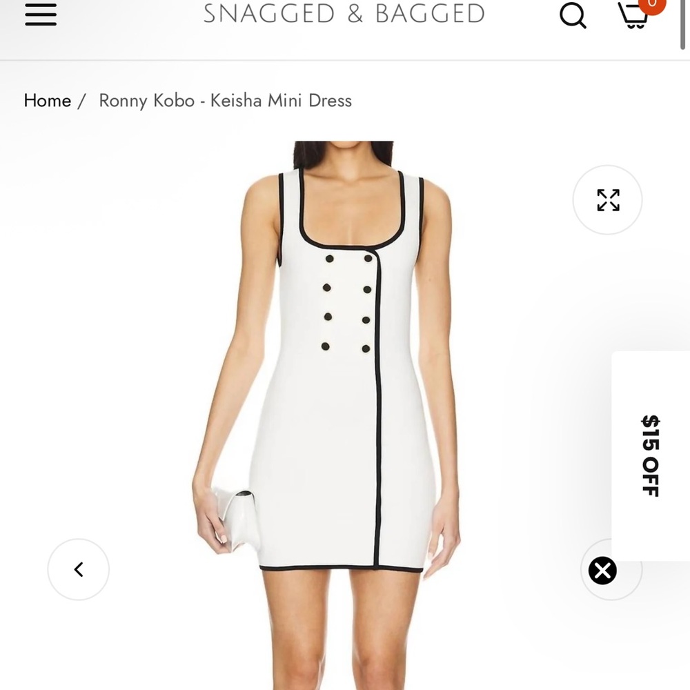 Ronny Kobo Collection White and Black Buttoned Mini Dress